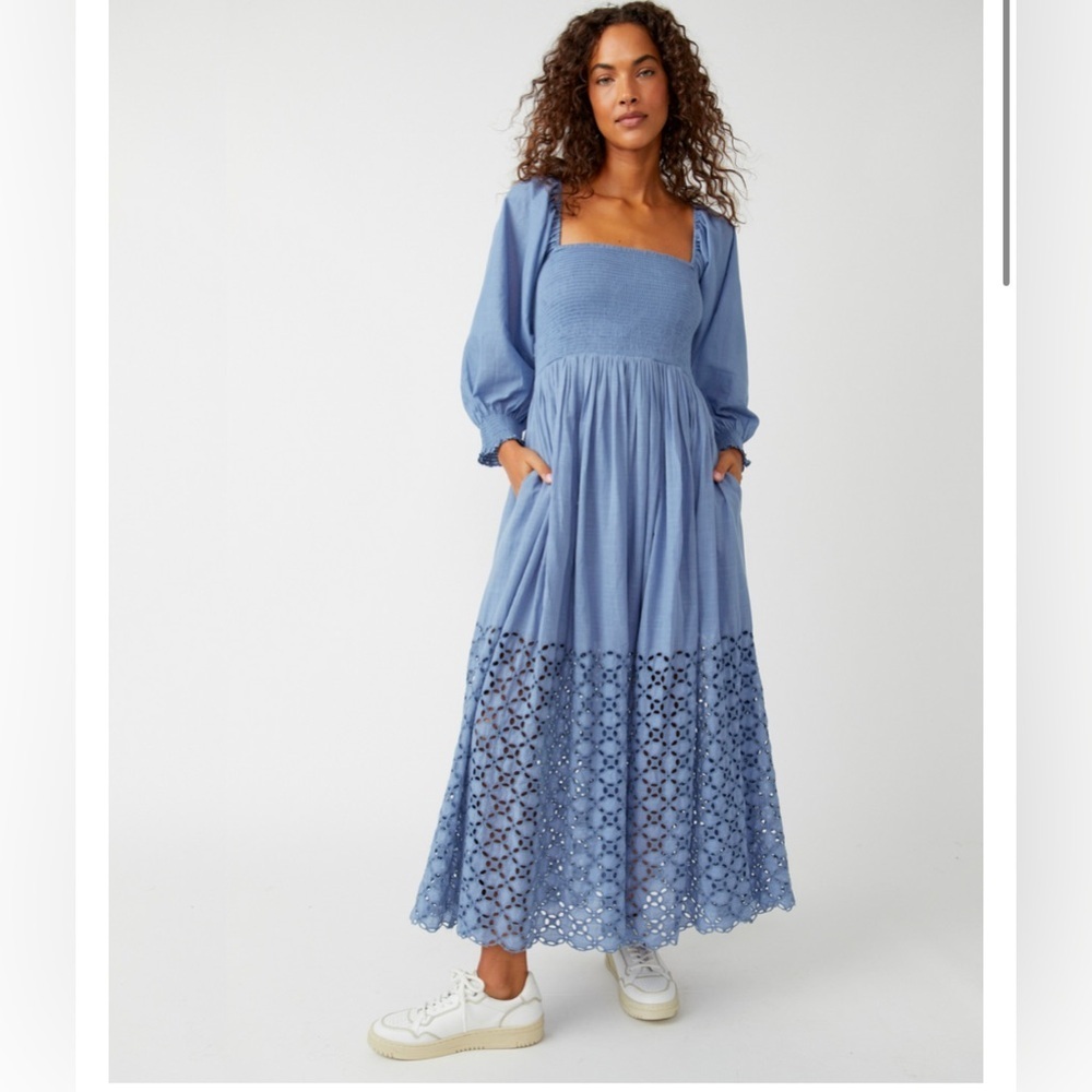 FREE PEOPLE LONG SLEEVE BLUE DRESSS! - Picture 4 of 7